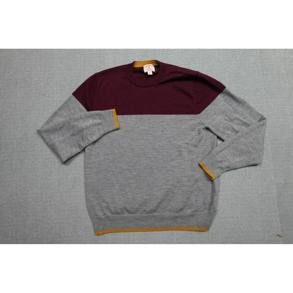 Brooks Brothers Red Fleece Sweater Mens Large Merino Wool Crewneck Colorblock